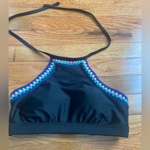 Seekers Bikini Black Top with Embroidered Accents  Size 4
